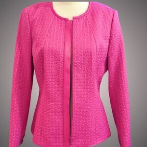 Lafayette 148 New York Textured Zipper Front Blazer Jacket with Leather Trim